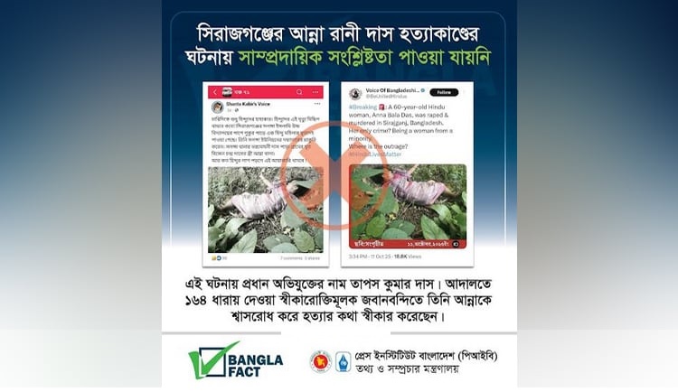 আন্না রানী হত্যায় সাম্প্রদায়িক সংশ্লিষ্টতা নেই