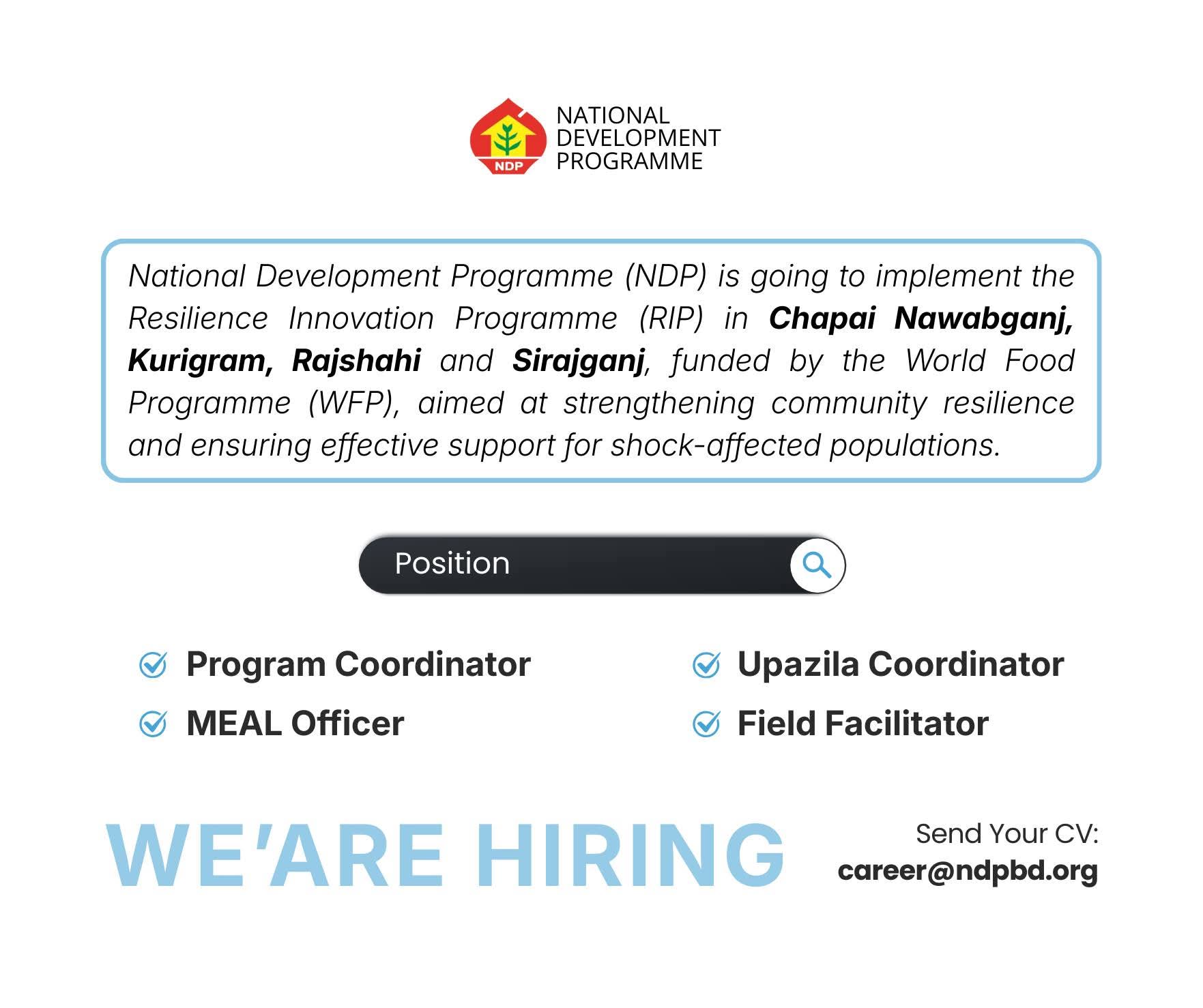 এনডিপিতে বিভিন্ন পদে চাকরির সুযোগ, বেতন ২৩ হাজার থেকে ৫৭ হাজার