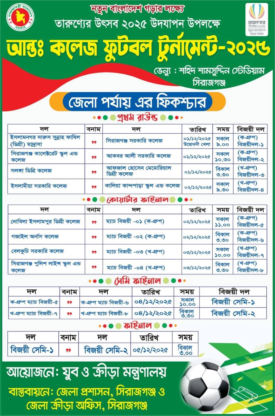 সিরাজগঞ্জে আন্তঃকলেজ ফুটবল টুর্নামেন্ট